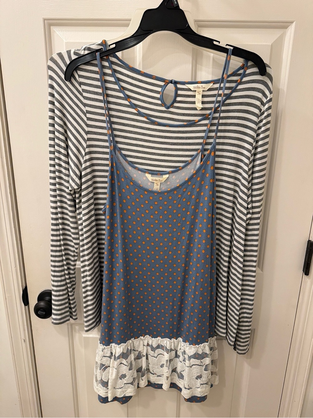 Matilda Jane Blue Polka Dot Camisole with Grey Striped Layering Top